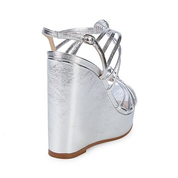 New Stuart Weitzman Saffron Silver Platform Wedge Sandals New Beyoncé Style 9 US - Picture 6 of 6